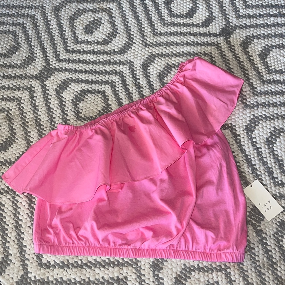 NWR Neon rose one shoulder ruffle top!